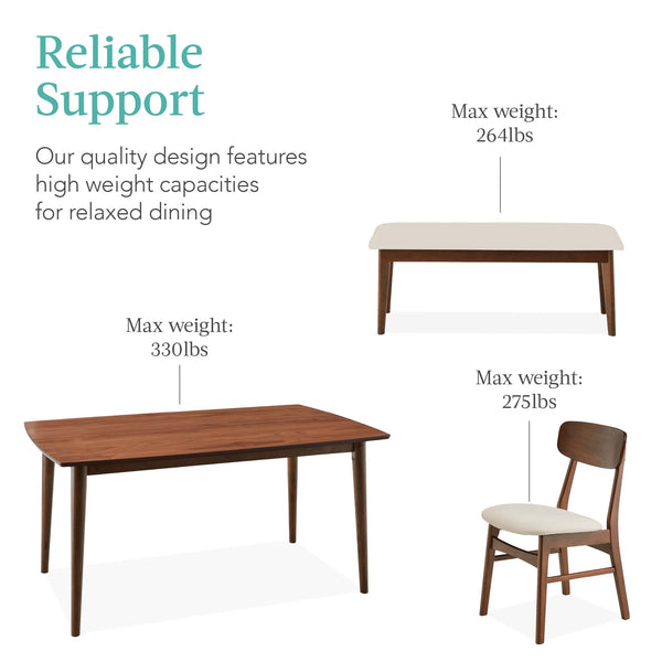 6-Piece Mid-Century Modern Dining Set with Bench