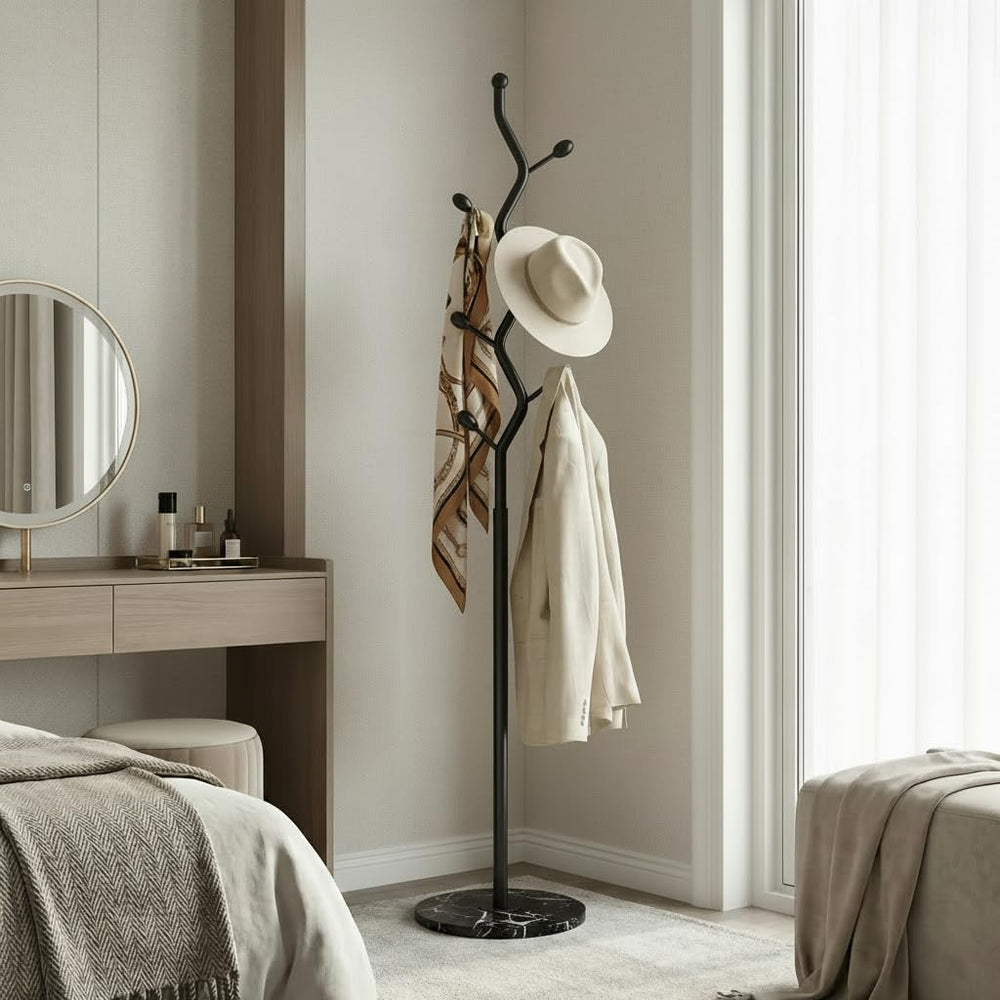 Tree Branch Coat Rack with Marble Base & 8 Hooks