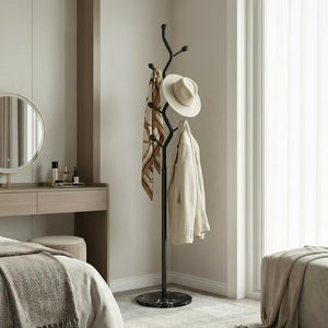 Tree Branch Coat Rack with Marble Base & 8 Hooks