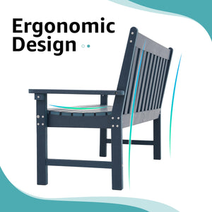 HDPE Outdoor Garden Bench – 2-Person Patio Seat with Faux Wood Grain