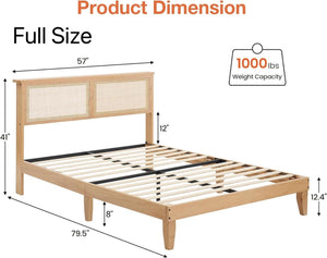 Rattan Platform Bed Frame with LED Lights & Storage