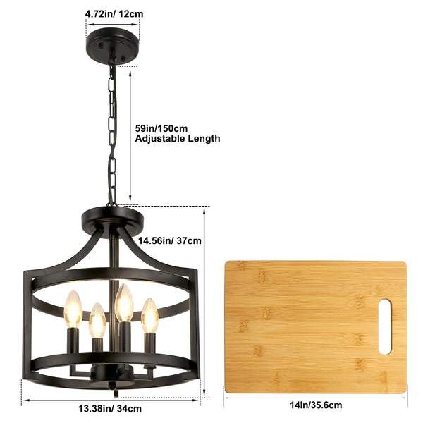 4-Light Farmhouse Chandelier Semi Flush Mount Ceiling Light