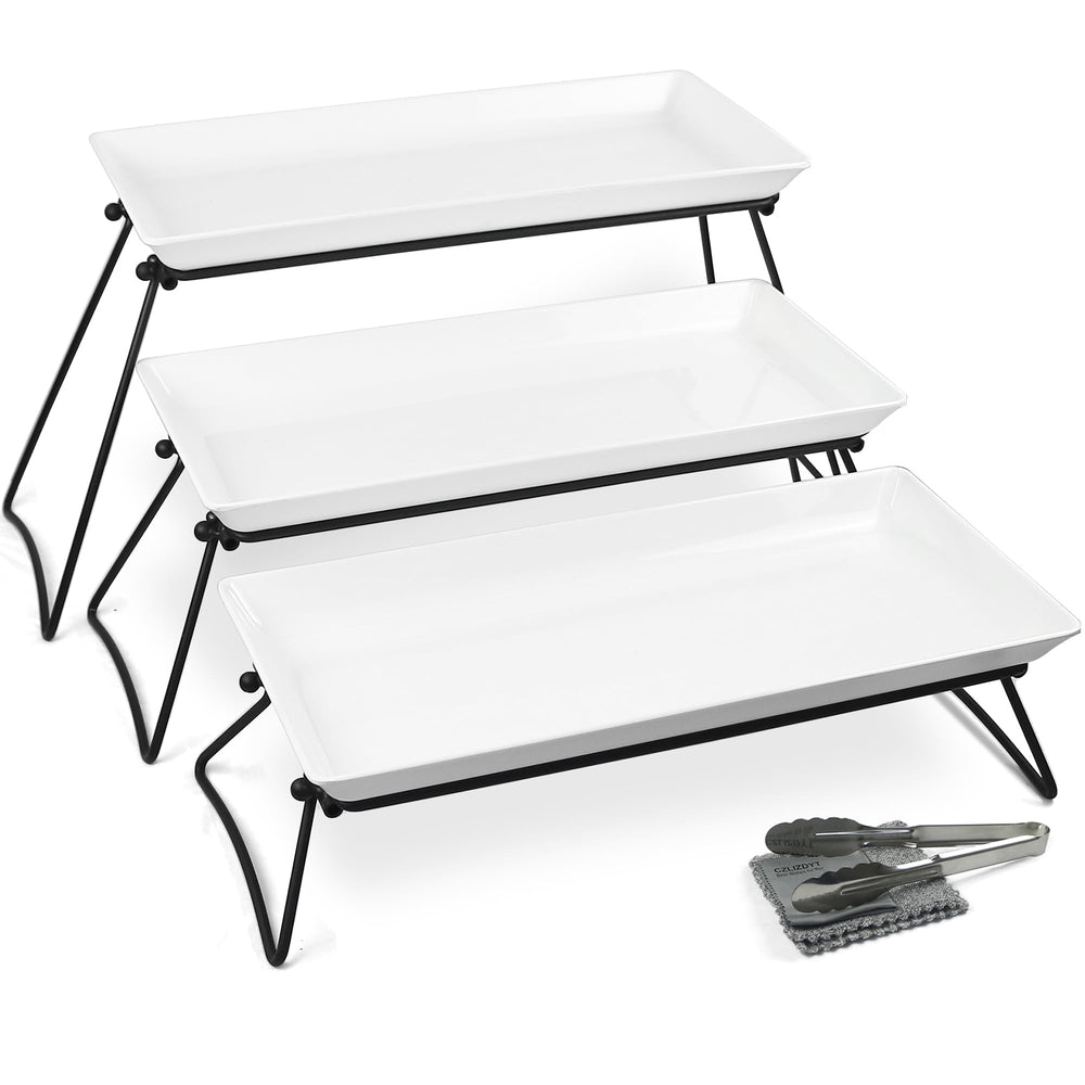 3-Tier Serving Tray Set – White Melamine Platters for Party & Buffet