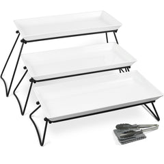 3-Tier Serving Tray Set – White Melamine Platters for Party & Buffet