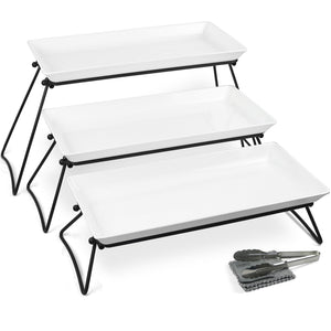 3-Tier Serving Tray Set – White Melamine Platters for Party & Buffet