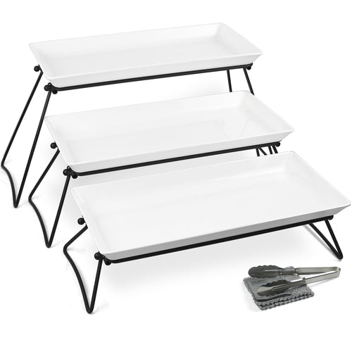 3-Tier Serving Tray Set – White Melamine Platters for Party & Buffet