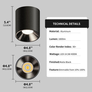 20W LED Flush Mount Ceiling Light – Dimmable COB Cylinder, 4000K