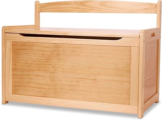 Wooden Toy Chest with Safety-Hinged Lid