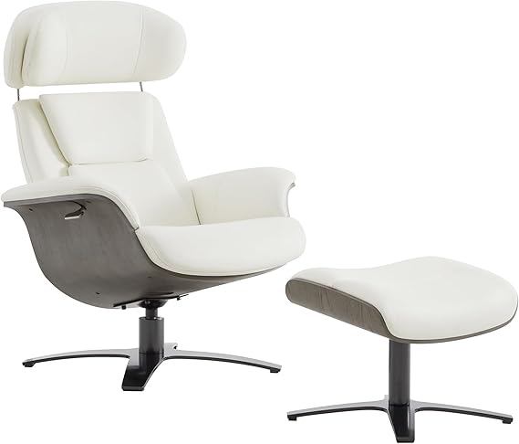Top Grain Leather Reclining Swivel Chair with Ottoman