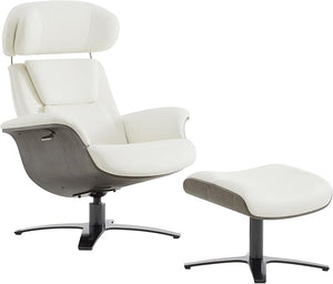 Leather Reclining Swivel Chair & Ottoman with Adjustable Headrest