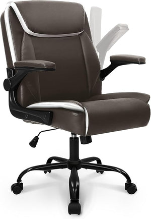 Ergonomic Mid-Back PU Leather Office Chair with Flip-Up Armrests