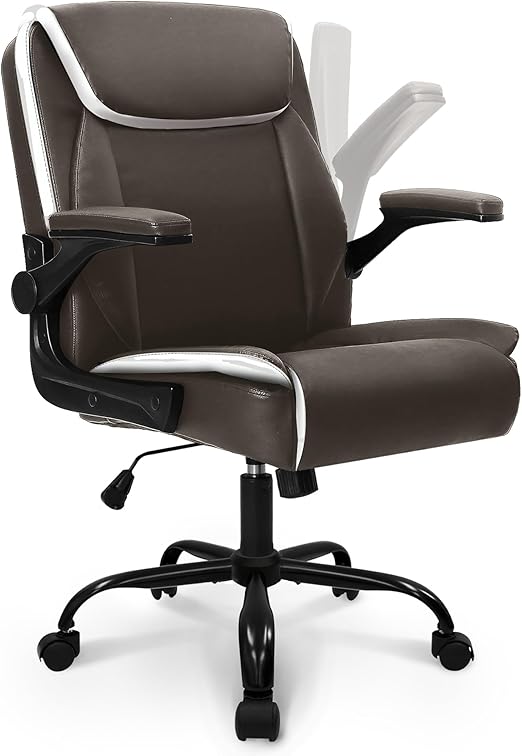 Ergonomic Mid-Back PU Leather Office Chair with Flip-Up Armrests