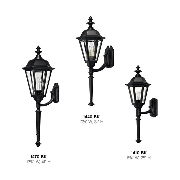 Traditional Black Outdoor Wall Lantern – Aluminum with Beveled Glass