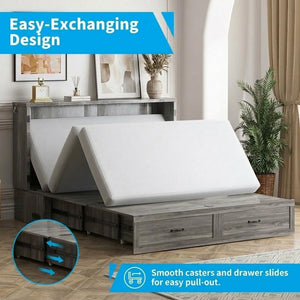 Queen Murphy Cabinet Bed with Tri-Fold Mattress