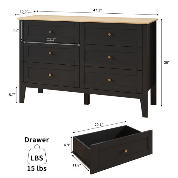 6-Drawer Dresser with TV Stand, 47" Wide
