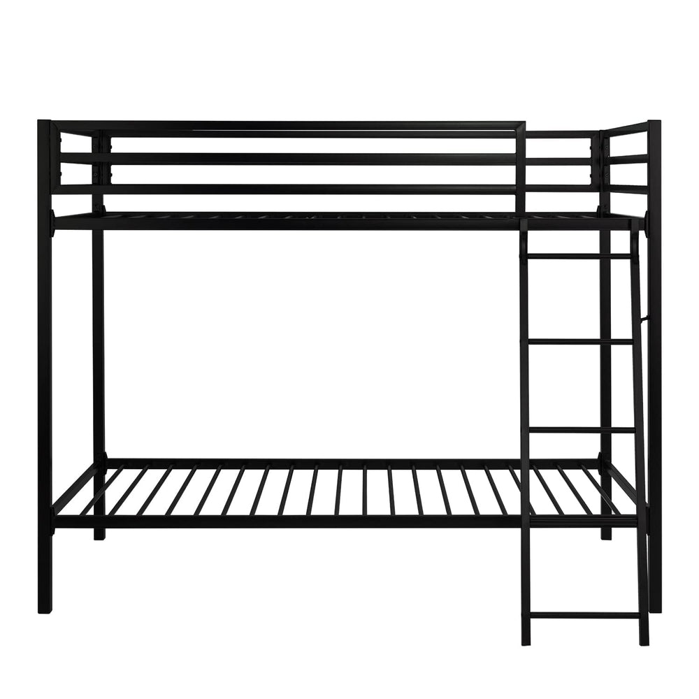 Twin Over Twin Metal Bunk Bed with Ladder & Guardrail
