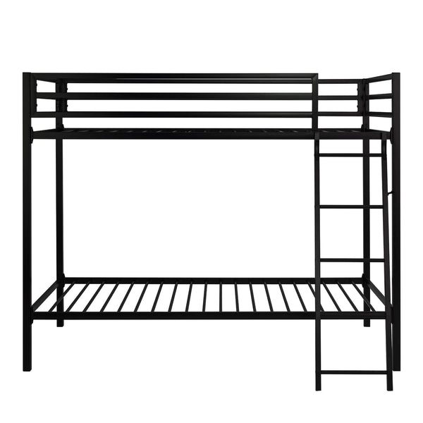 Twin Over Twin Metal Bunk Bed with Ladder & Guardrail