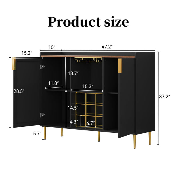 Wine Bar Cabinet with Fluted Panels, Wine Rack & Glass Holder