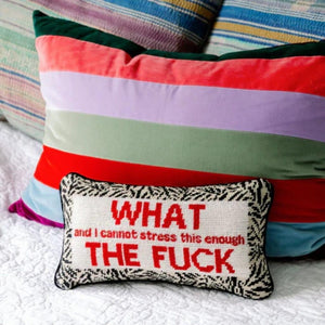 Needlepoint Decorative Throw Pillow – WTF – 8" x 14"