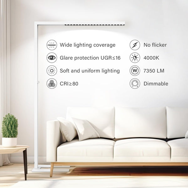 77" LED Floor Lamp – Dimmable Eye-Care Standing Lamp, 7350LM 70W, 4000K Bright Light for Living Room & Office