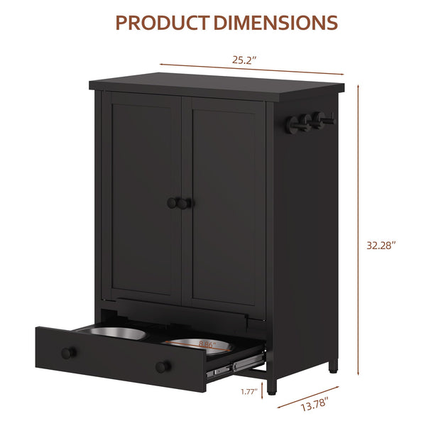 Metal Dog Feeding Station with Storage Cabinet and Elevated Bowls