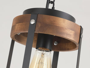 Rustic Farmhouse Wood & Metal Pendant Light Fixture