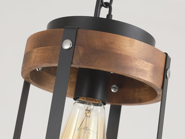 Rustic Farmhouse Wood & Metal Pendant Light Fixture