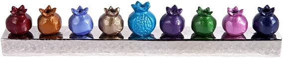 Pomegranate Strip Hanukkah Menorah — Aluminum, 14.5 Inch