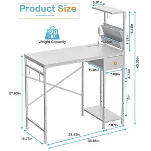 Computer Desk with LED Lights, Power Outlets & Storage – Small Gaming & Home Office Desk