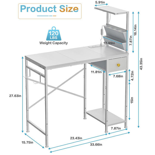 Computer Desk with LED Lights, Power Outlets & Storage – Small Gaming & Home Office Desk