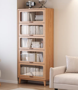 Solid Wood Bookcase with Glass Doors – 4-Shelf
