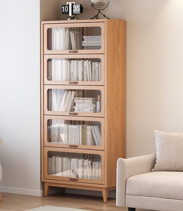 Solid Wood Bookcase with Glass Doors – 4-Shelf