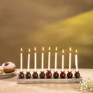Pomegranate Strip Hanukkah Menorah — Aluminum, 14.5 Inch