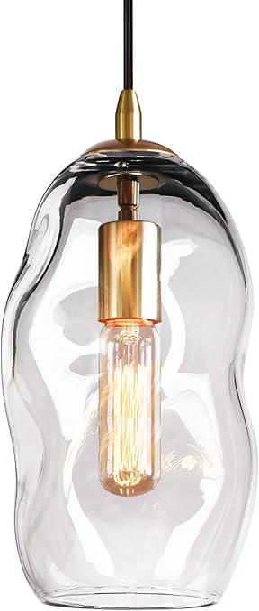 Hand Blown Glass Globe Pendant Light – Clear & Gold