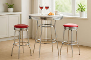 Retro Chrome 3-Piece Pub Bar Set