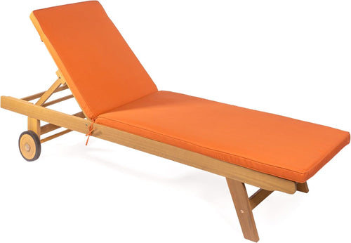 Acacia Wood Outdoor Chaise Lounge Chair with Cushion & Wheels
