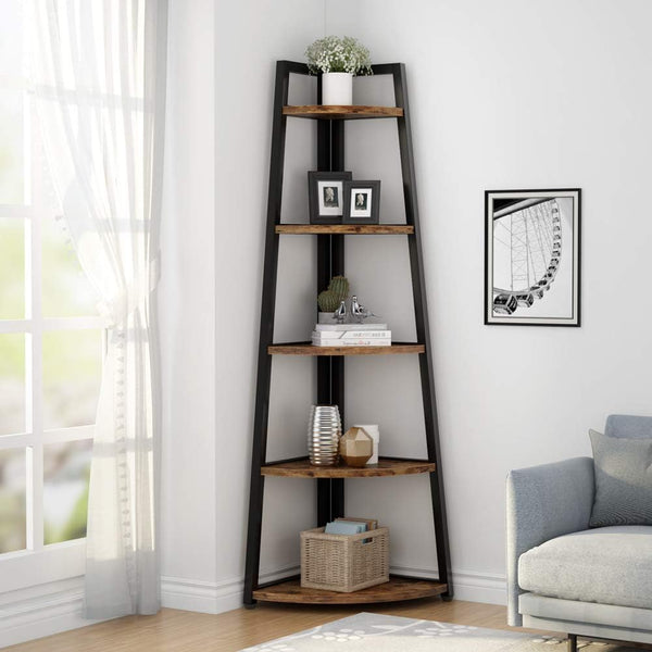 5-Tier Corner Shelf, 70-Inch Tall Industrial Bookcase & Plant Stand
