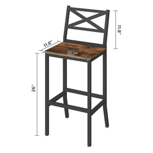 Bar Stools Set of 2 with Backrest and Footrest, 26-Inch Counter Height