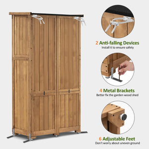 Outdoor Wood Storage Cabinet with Lockable Doors – 63 Inch Vertical Garden Shed