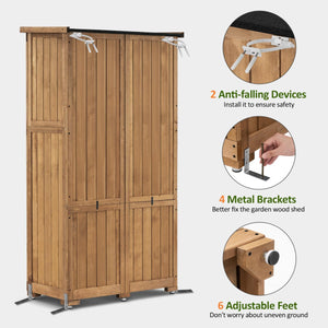 Outdoor Wood Storage Cabinet with Lockable Doors – 63 Inch Vertical Garden Shed