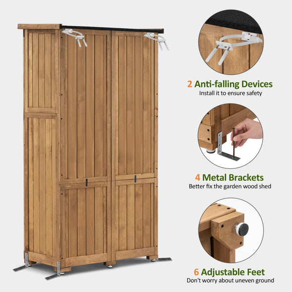 Outdoor Wood Storage Cabinet with Lockable Doors – 63 Inch Vertical Garden Shed