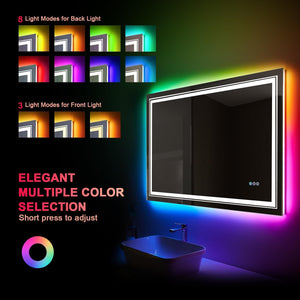 48"x40" LED Bathroom Mirror with RGB Backlit, Anti-Fog & Dimmer