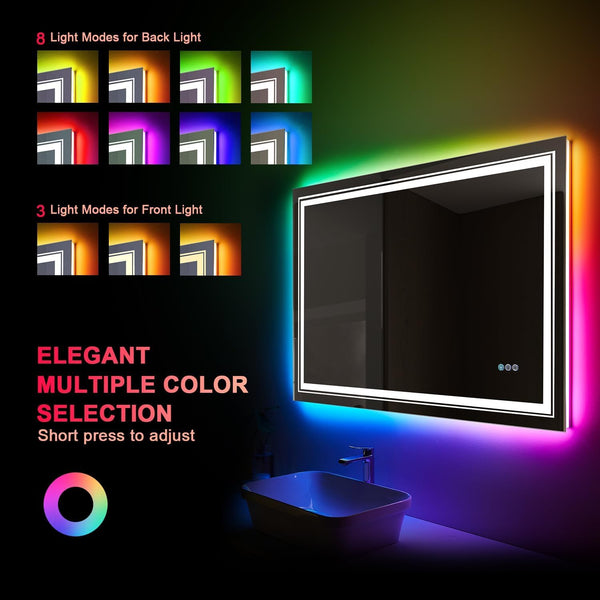 48"x40" LED Bathroom Mirror with RGB Backlit, Anti-Fog & Dimmer