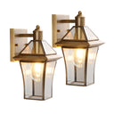 Brass Outdoor Wall Lanterns 2-Pack – Waterproof Glass Shade Sconces for Porch, Front Door & Entryway