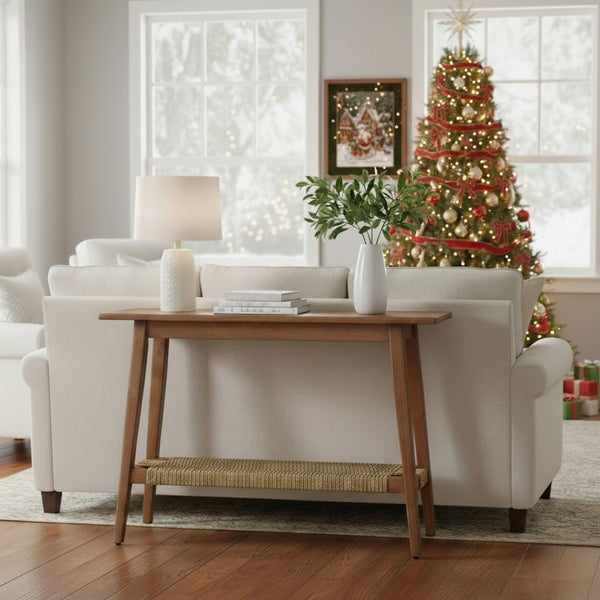 Walnut Console Table with Wood Legs – Entryway & Sofa Table