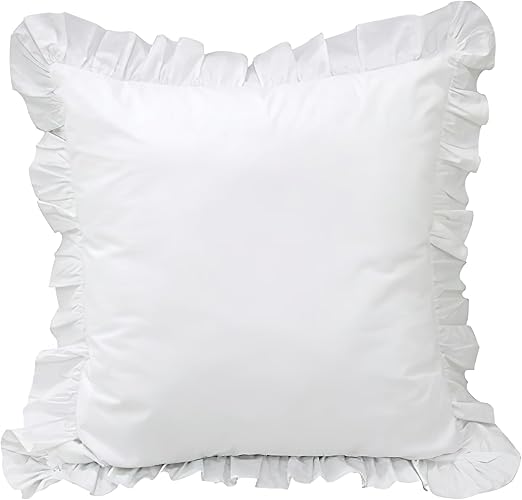 Euro Pillow Shams 26x26 – White Lace & Ruffle Cotton Covers