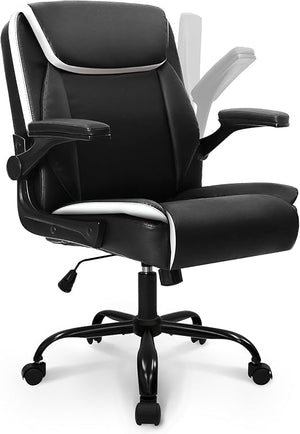 Ergonomic Mid-Back PU Leather Office Chair with Flip-Up Armrests