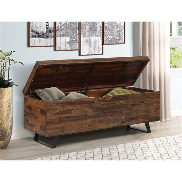 Acacia Wood Storage Trunk with Hinged Lid