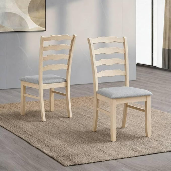 Ladder Back Dining Chairs Set of 2 — Solid Wood, Upholstered Seat