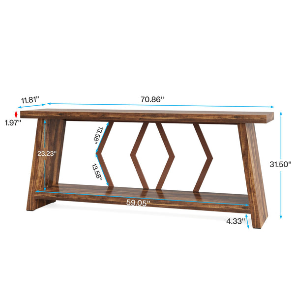 2-Tier Farmhouse Console Table, 70.86" Entryway Sofa Table